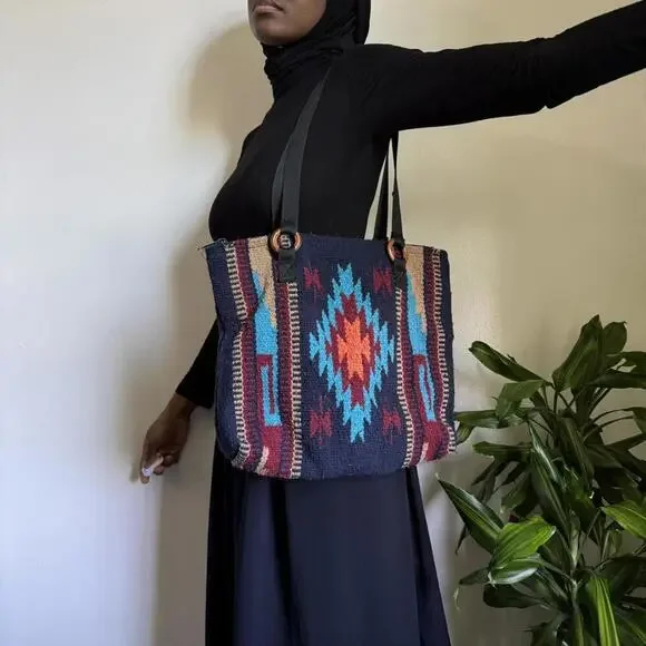 Vintage boho/hippie tote multicolor shoulder bag - Picture 2 of 5